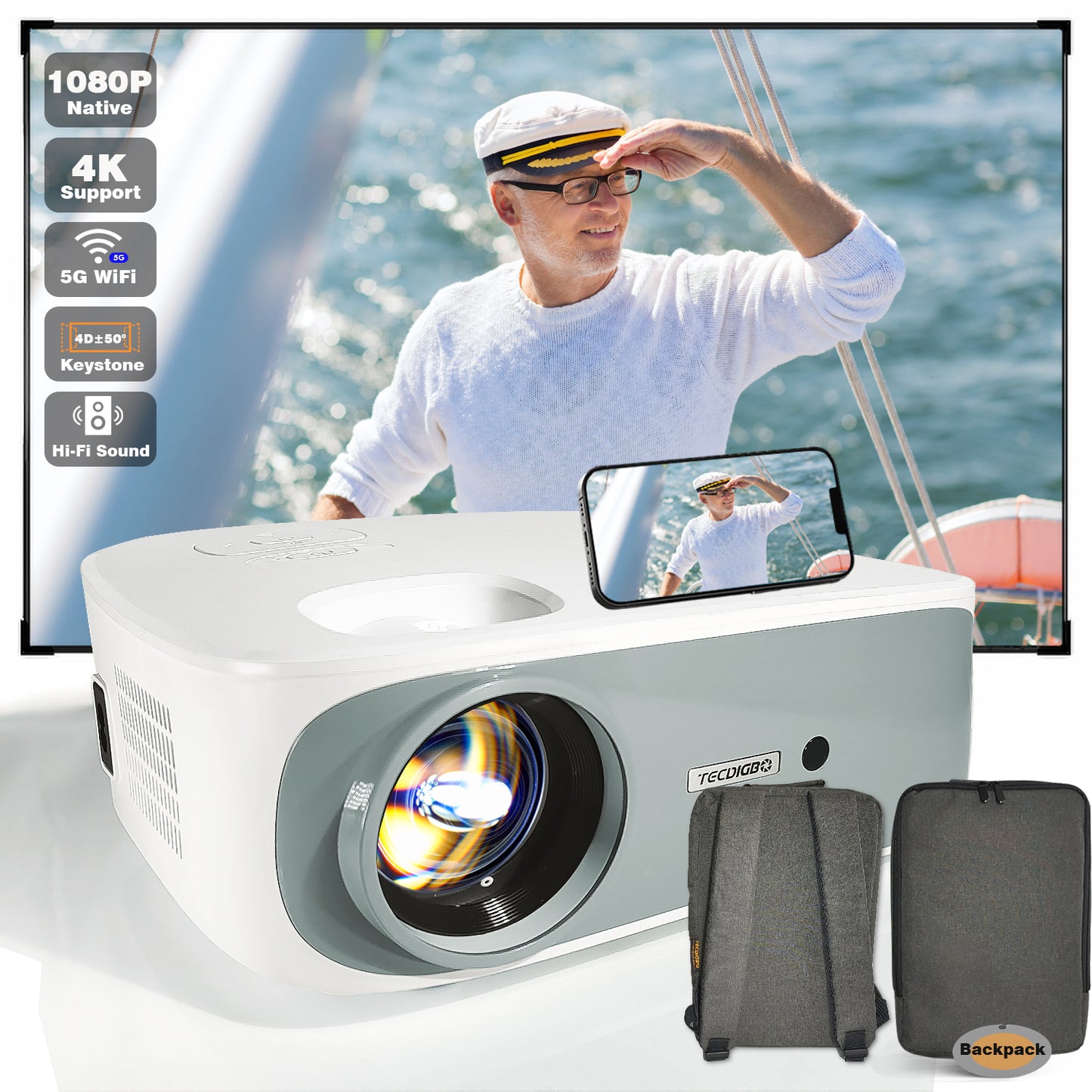 4K True 1080P High-definition Projector C55 White US - 9500 lumens