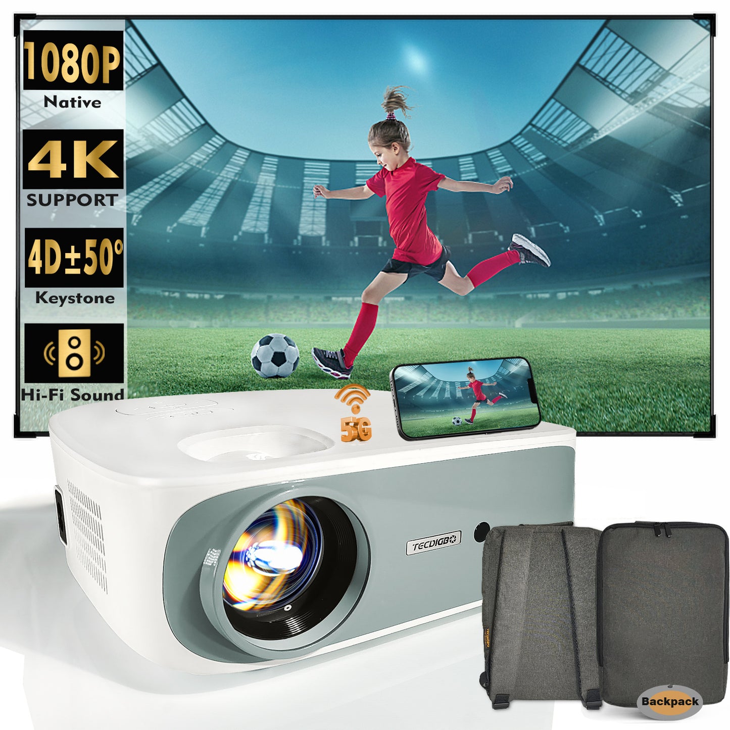 4K True 1080P High-definition Projector C55 White US - 9500 lumens