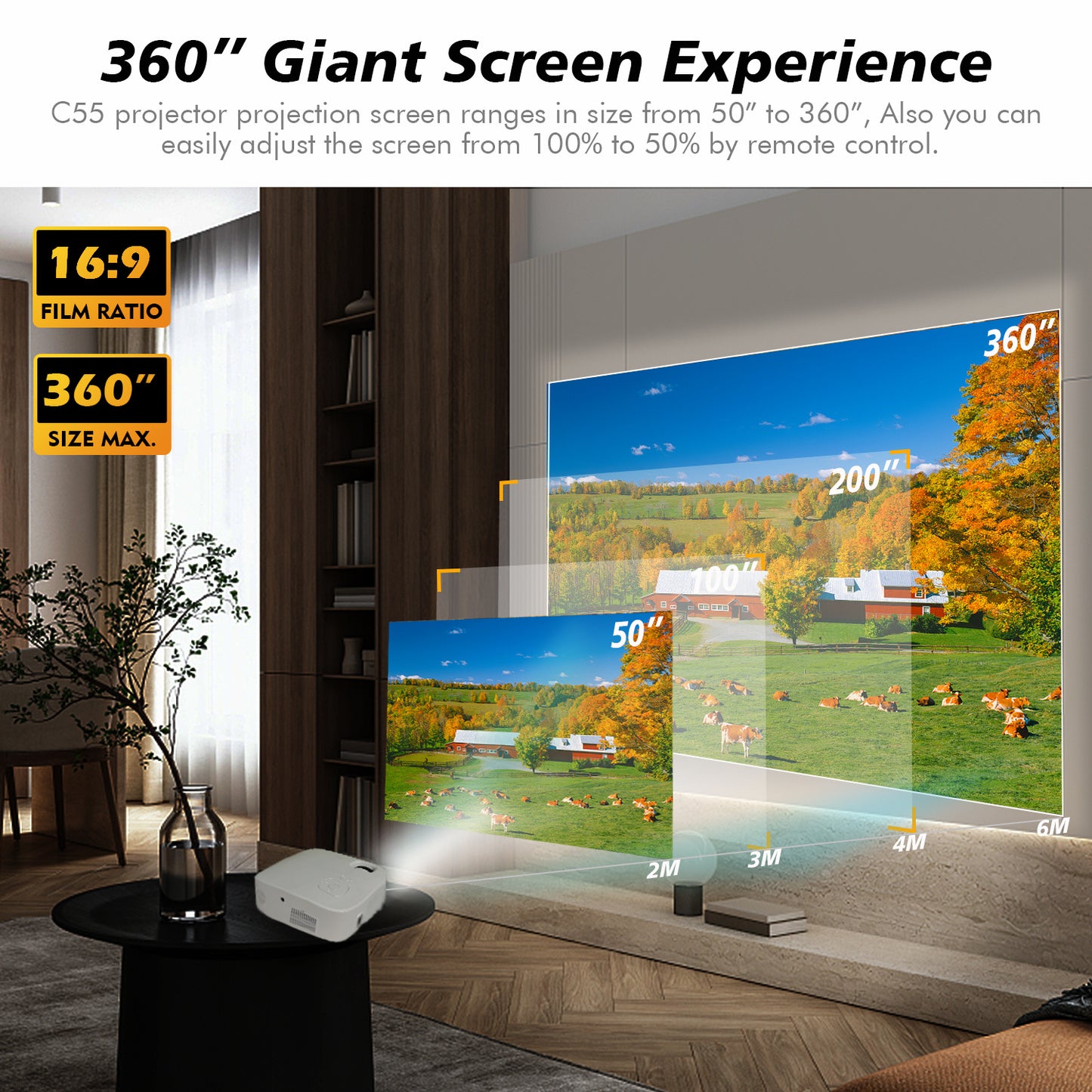 4K True 1080P High-definition Projector C55 White US - 9500 lumens
