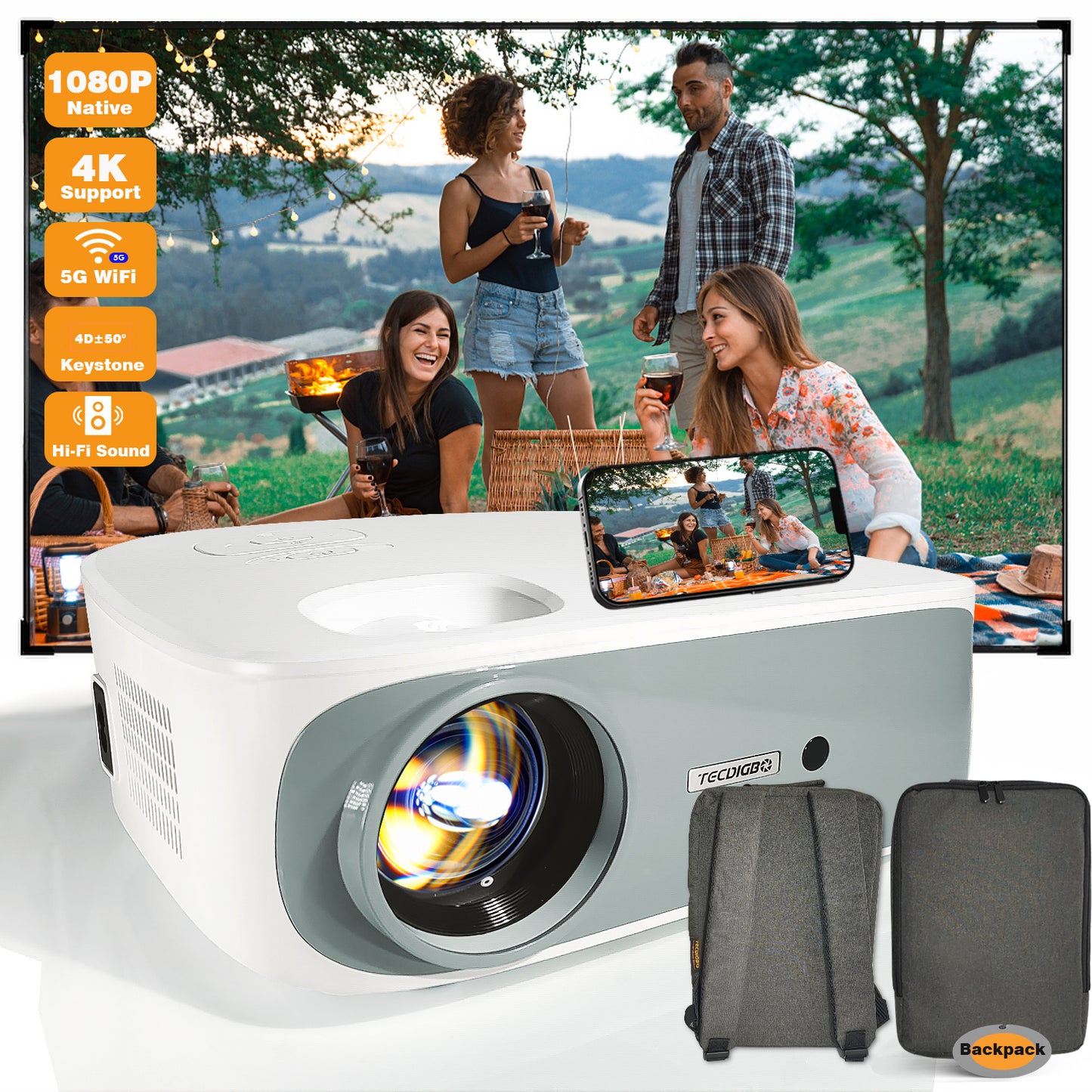 4K True 1080P High-definition Projector C55 White US - 9500 lumens
